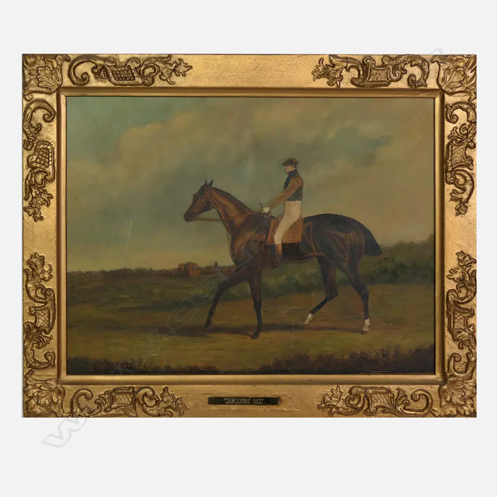 A set of six 19thC oil paint on print John Scott trained thoroughbred racehorse artworks, Image 1++