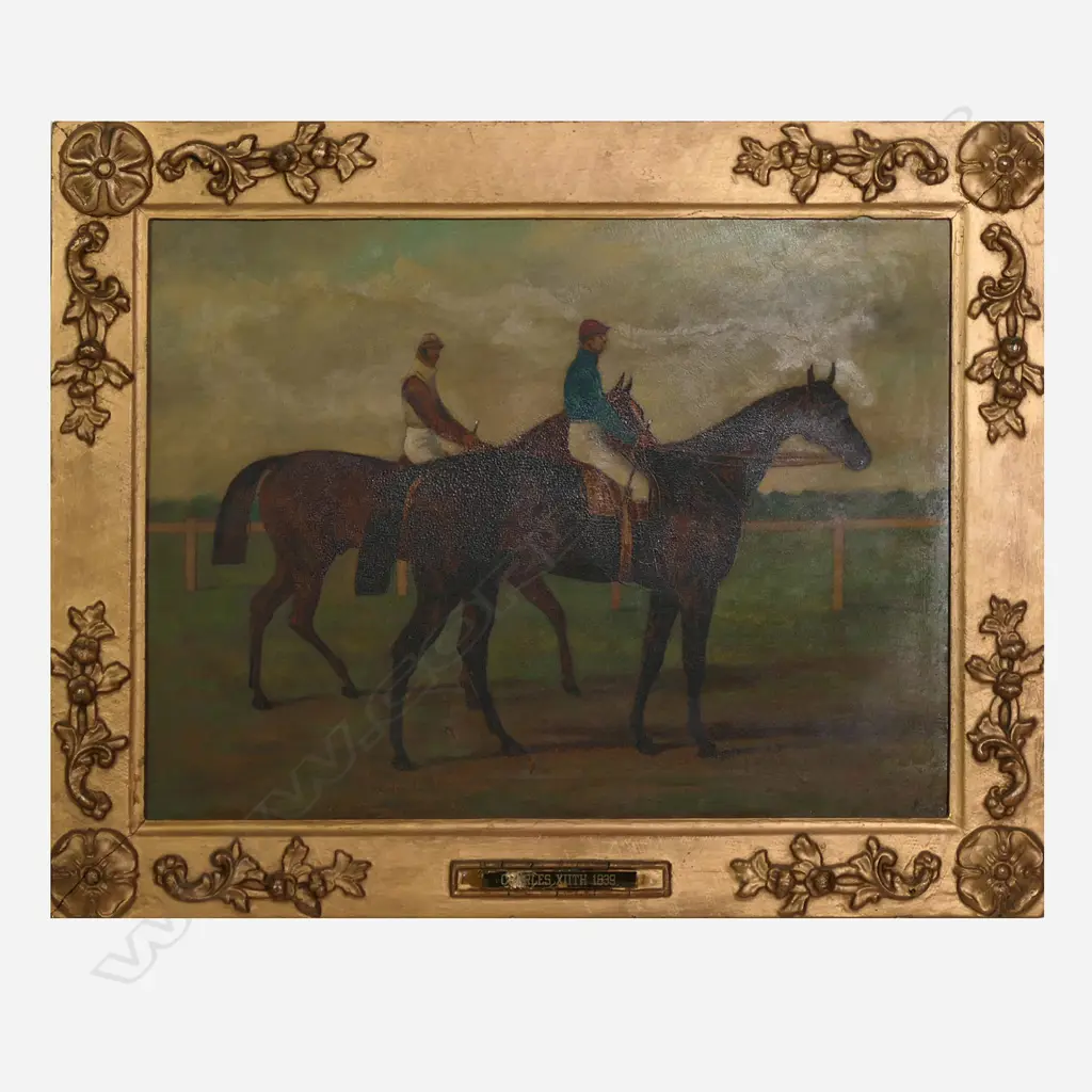 A set of six 19thC oil paint on print John Scott trained thoroughbred racehorse artworks, Image 1++