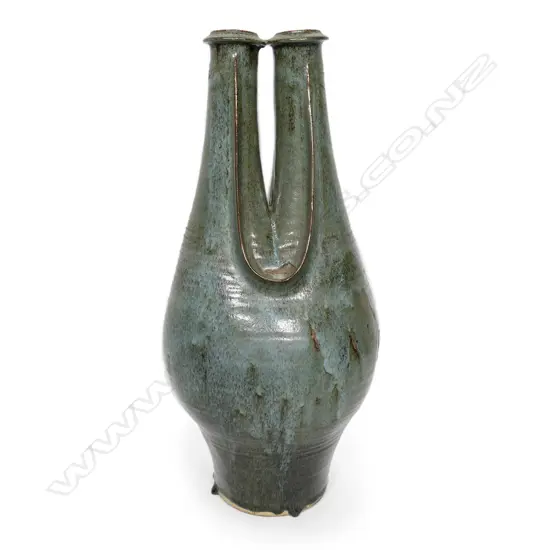 Richard Cadness pottery sculpted twin spout large vase,