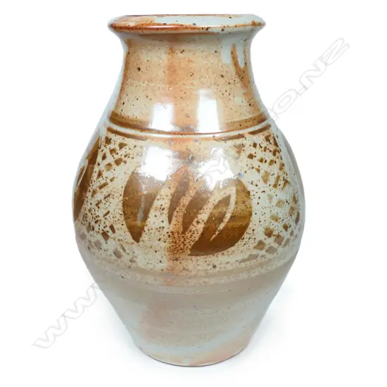 Peter Stichbury wax resist shino glazed vase,