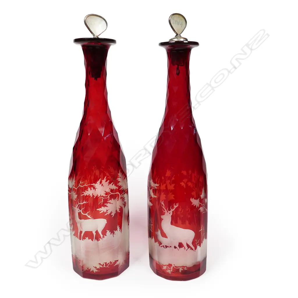 A pair of Bohemian ruby flashed glass decanters Image 1++