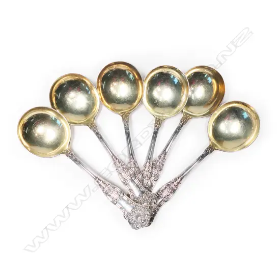 Six silver small dessert spoons,