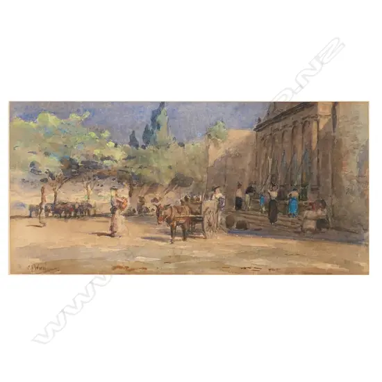 C.N. WORSLEY (1862-1923)  'MARKET DAY', WATERCOLOUR, SIGNED, 142 x 292mm