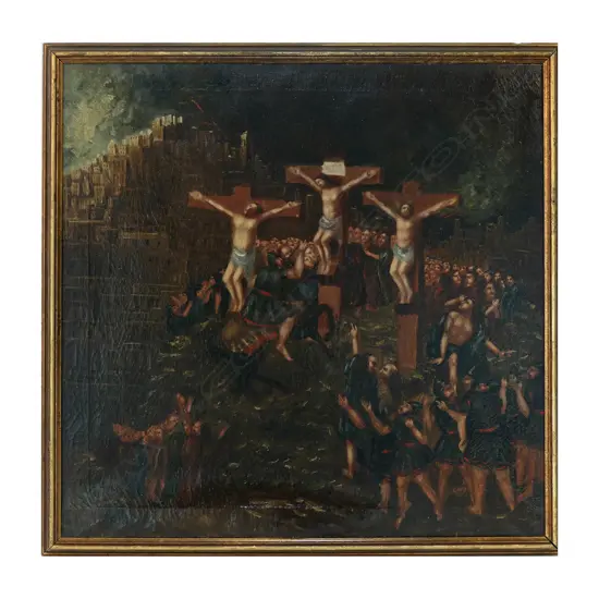 A naive 18thC religious oil on canvas,