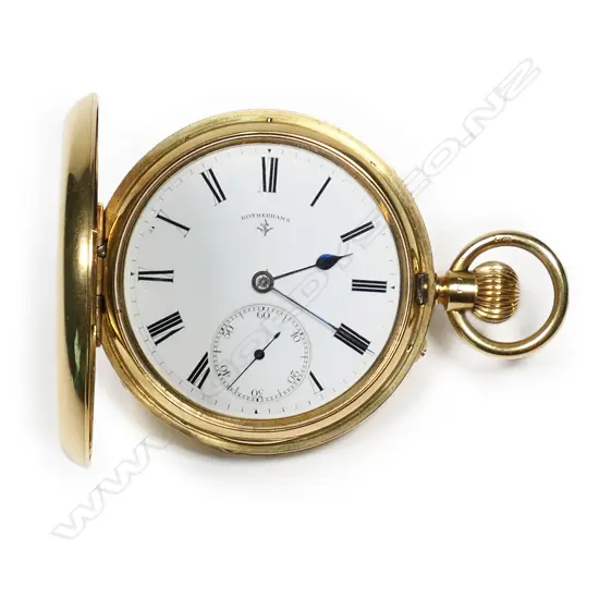 An early 20thC 18ct gold hunter case pocket watch, by Rotherhams, London