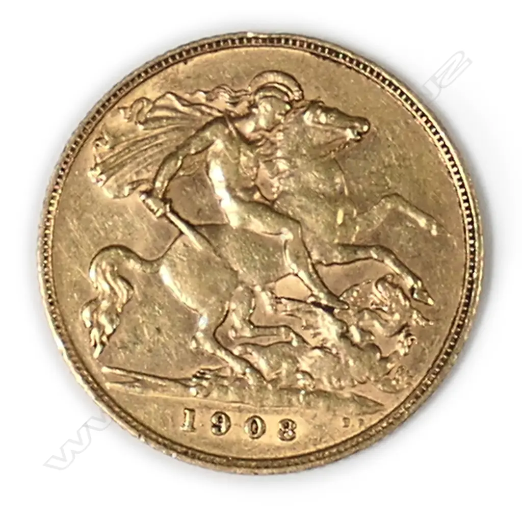 An Edwardian 1908 gold half sovereign, Image 1++