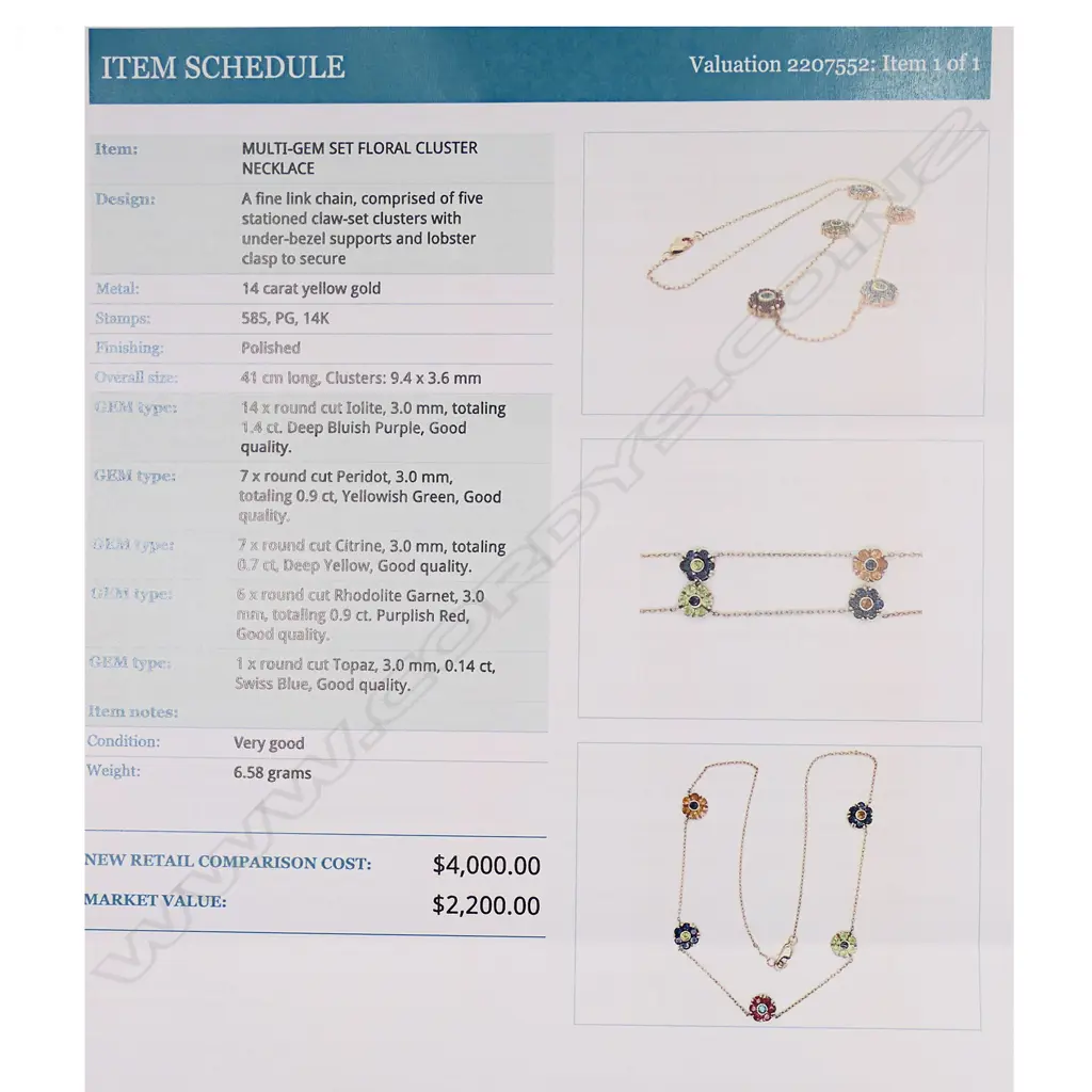 A 14ct gold multi-gem set cluster necklace, Image 1++