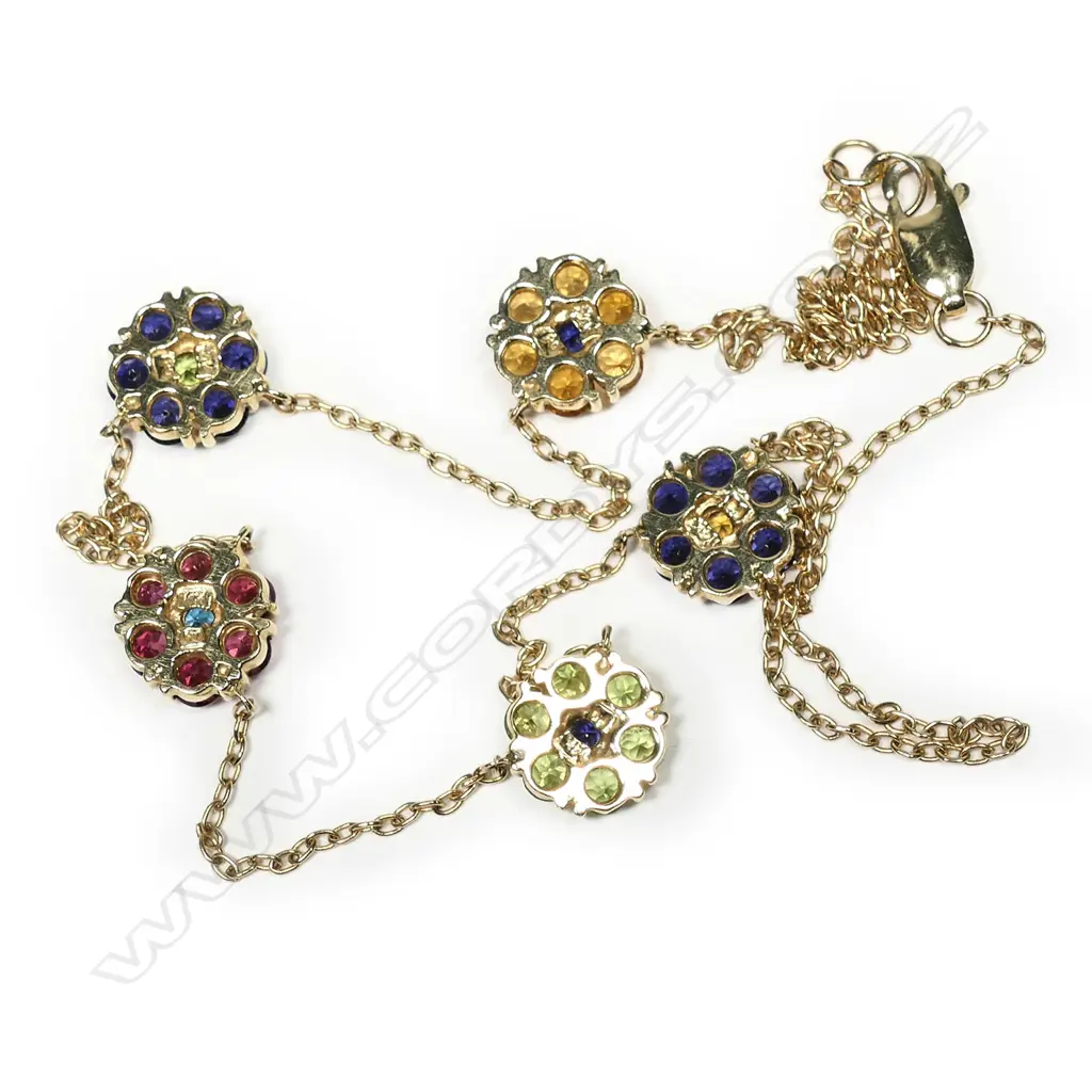 A 14ct gold multi-gem set cluster necklace, Image 1++