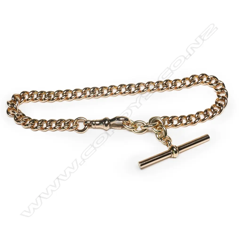 A c.1900 9ct rose gold fob curb link bracelet, Image 1++