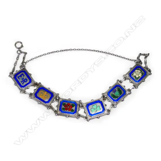 A 1950's silver and enamelled United Kingdom emblematic bracelet,
