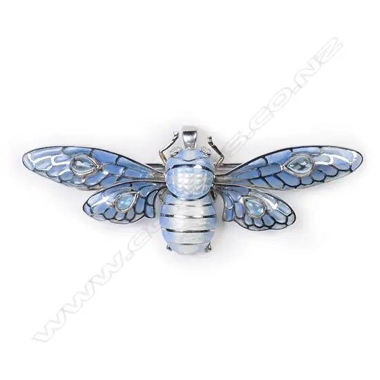 A Scottish silver, enamel, diamond and aquamarine bee pendant/brooch,