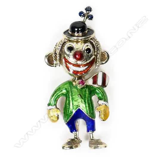 A 14ct gold and enamel clown brooch,