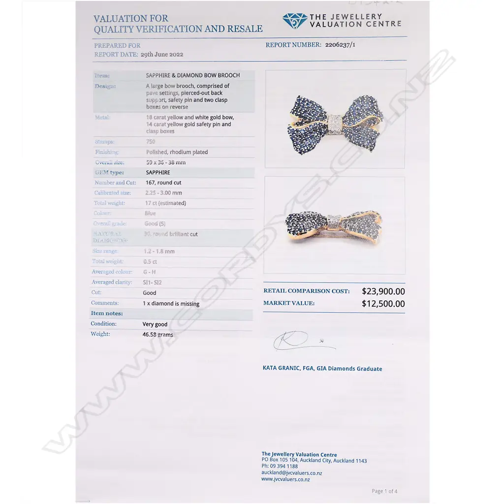 An impressive 18ct gold, sapphire and diamond bow brooch, Image 1++