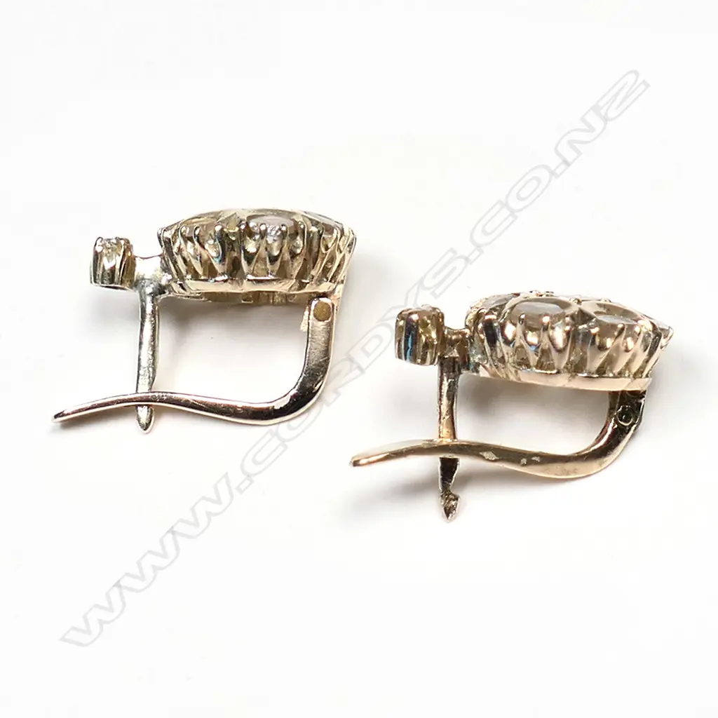 A pair of antique 9ct gold and diamond earrings, Image 1++
