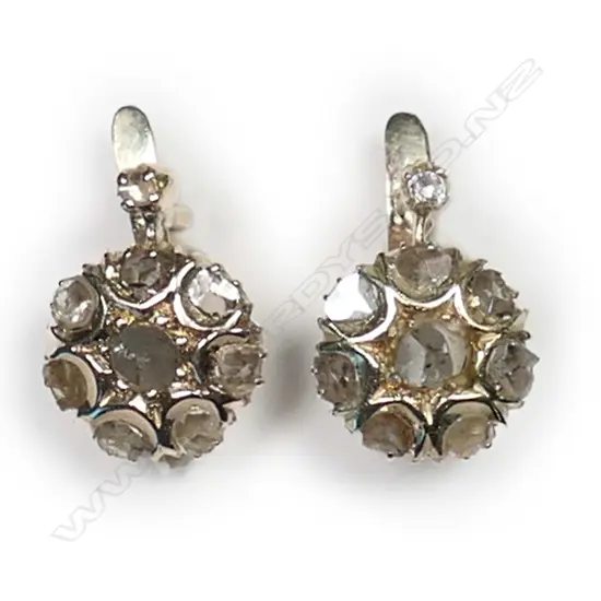 A pair of antique 9ct gold and diamond earrings,