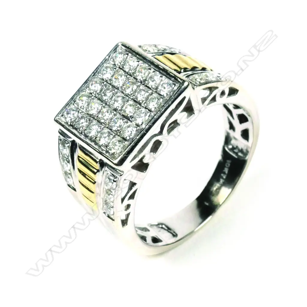 A large 10ct gold and multi diamond signet type ring Image 1++