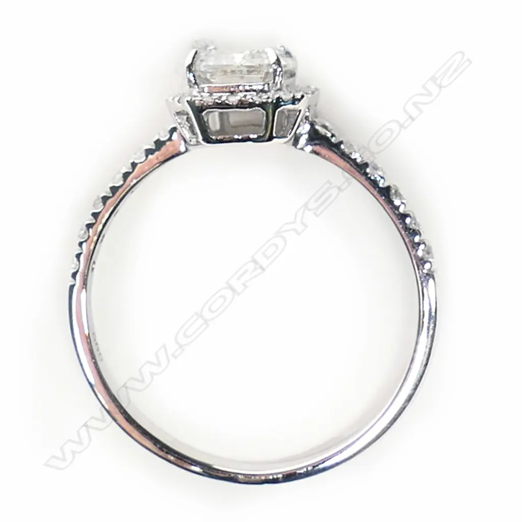 A 14ct white gold and diamond halo ring, Image 1++