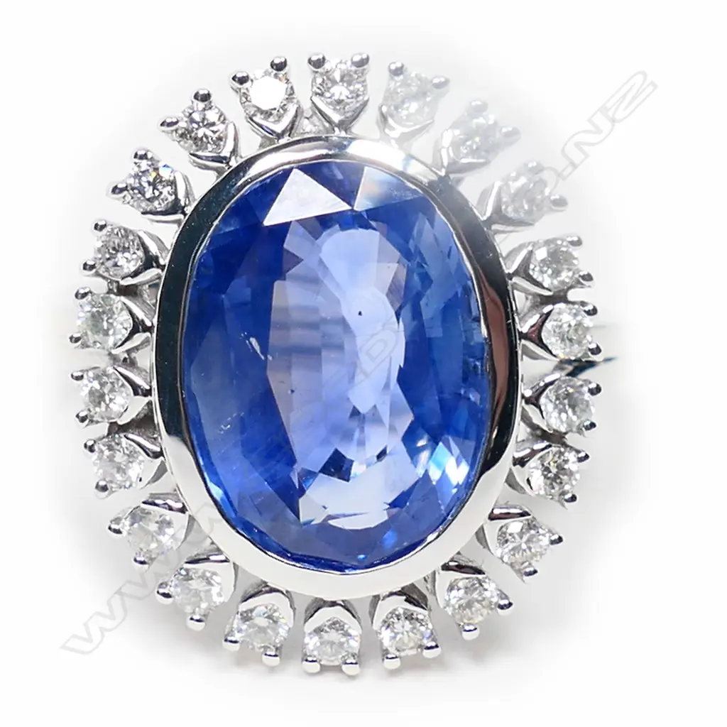 A 14ct white gold, sapphire and diamond cocktail ring, Image 1++
