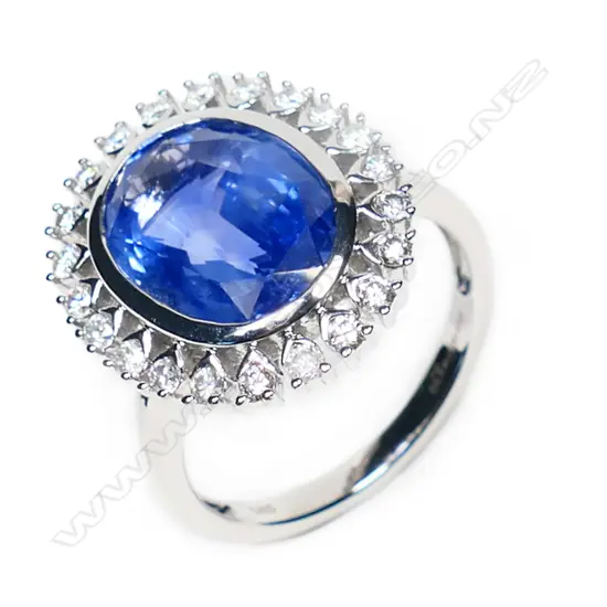 A 14ct white gold, sapphire and diamond cocktail ring,