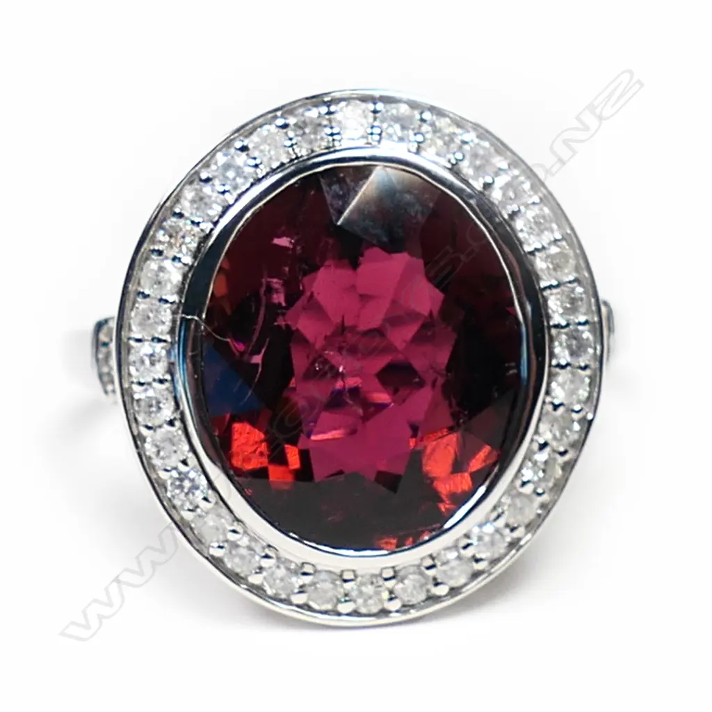 A 14ct white gold, tourmaline and diamond cocktail ring, Image 1++