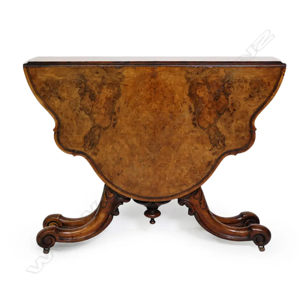 A fine Victorian burr walnut drop-side occasional table, Image 1++