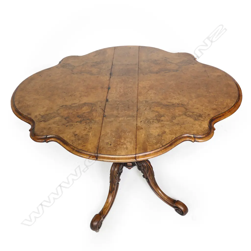 A fine Victorian burr walnut drop-side occasional table, Image 1++