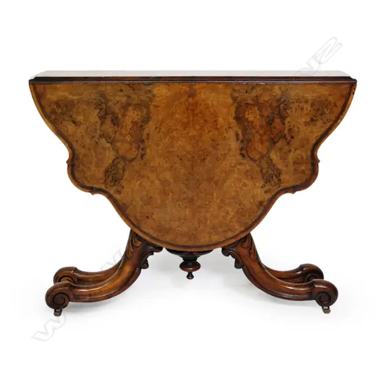 A fine Victorian burr walnut drop-side occasional table,