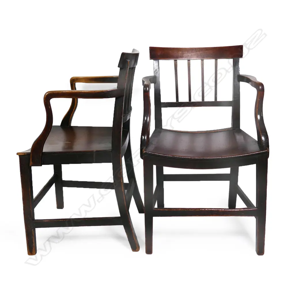 A pair of George II mahogany Suffolk open elbow armchairs, Image 1++