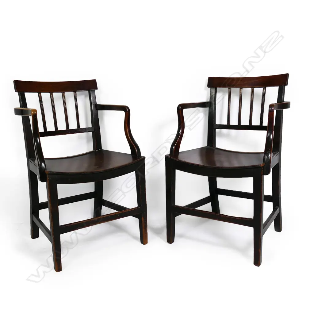 A pair of George II mahogany Suffolk open elbow armchairs, Image 1++
