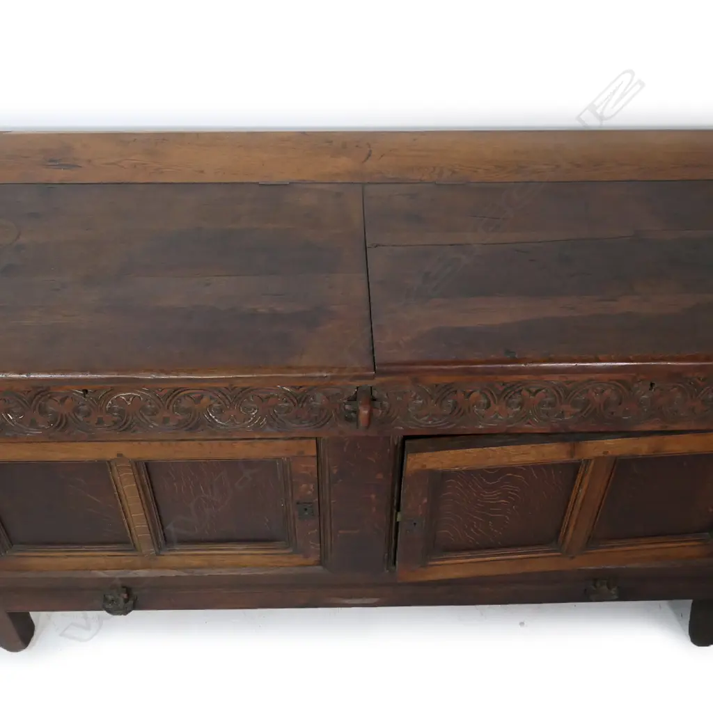 LG 18TH/19THC CARVED MULE CHEST, W FRONT CARVED FRIEZE, 1880 x 805x 940mm Image 1++