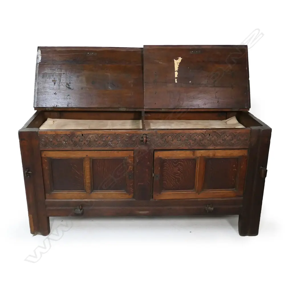 LG 18TH/19THC CARVED MULE CHEST, W FRONT CARVED FRIEZE, 1880 x 805x 940mm Image 1++