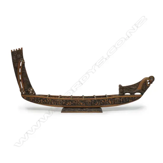 Rangi Redman carved model war canoe 'waka taua',