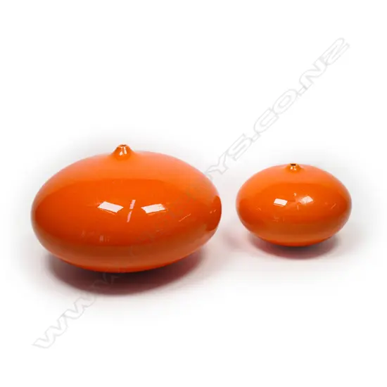 Graham Ambrose graduated pair of compressed orange glazed orbs