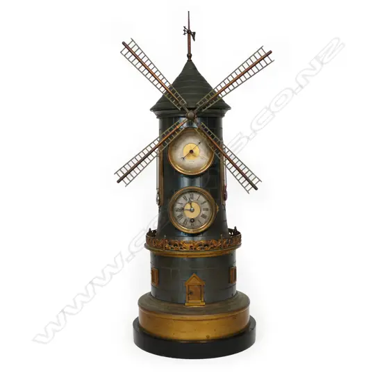 A French clock and barometer in the form of a windmill,