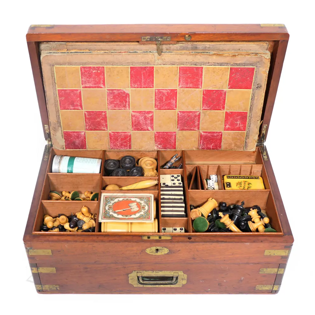 A Victorian mahogany brass fitted games box, Image 1++