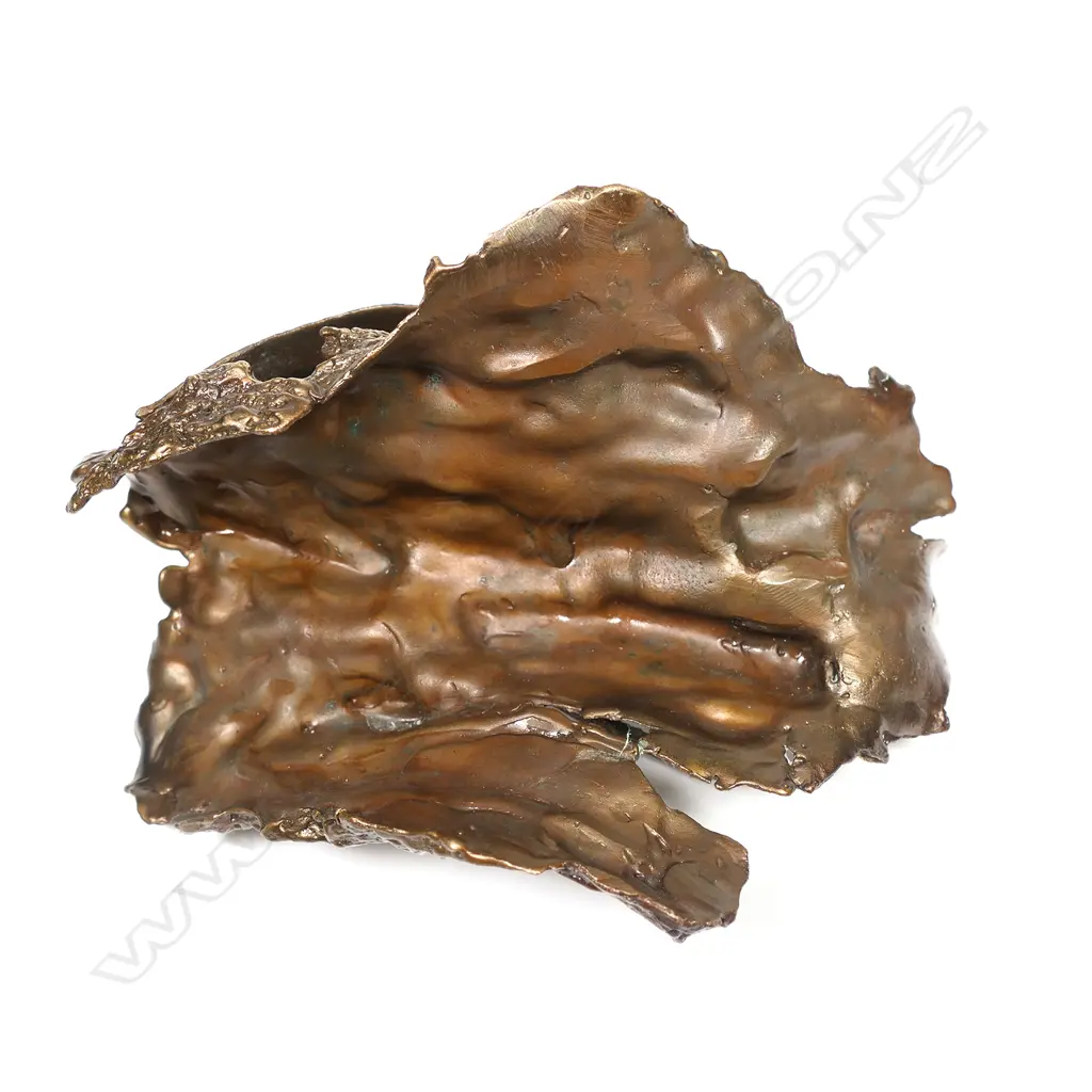A small bronze sculpture of an Australian lizard,  on bark section with gum nuts, Image 1++