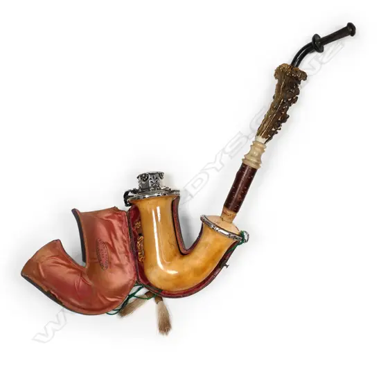 A 19thC Austro-Hungarian silver mounted large meerschaum pipe,