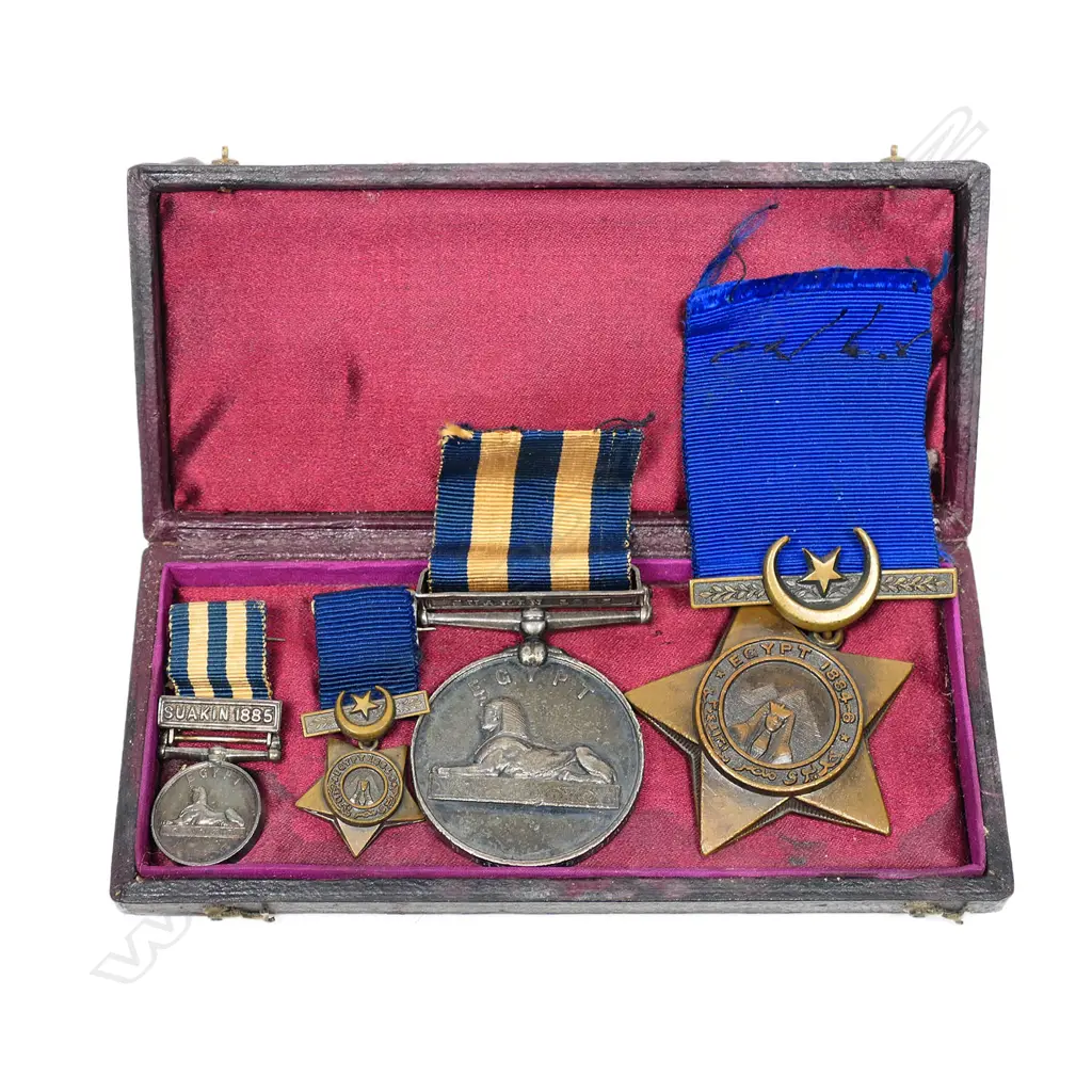 Victorian Naval Medals trio: Abyssinia Medal, Egypt Medal and Khedive Star 1882, along with miniatures of the same. Image 1++