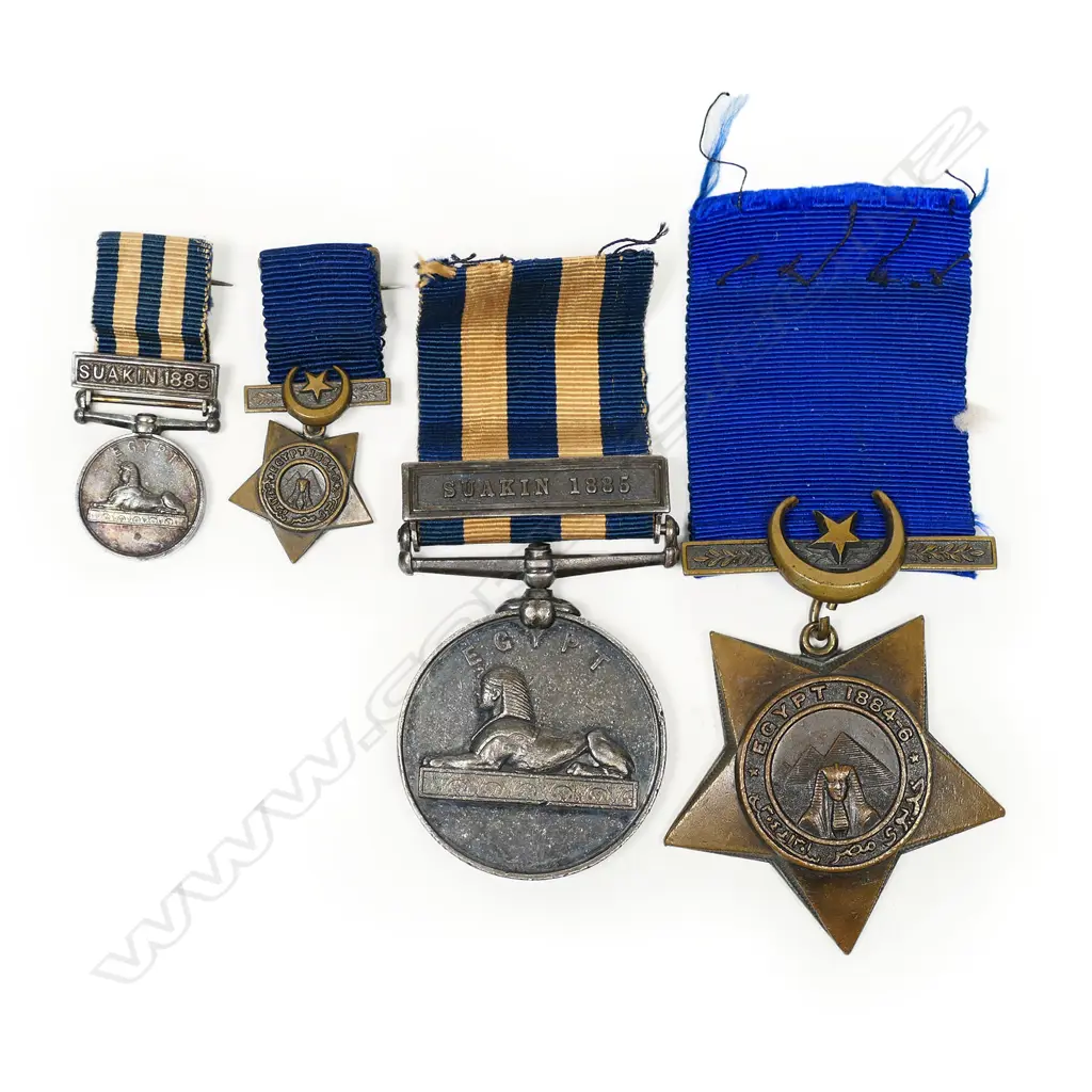 Victorian Naval Medals pair: Egypt Medal with Suakin campaign bar and Khedive Star 1884-6, along with miniatures of the same, Image 1++