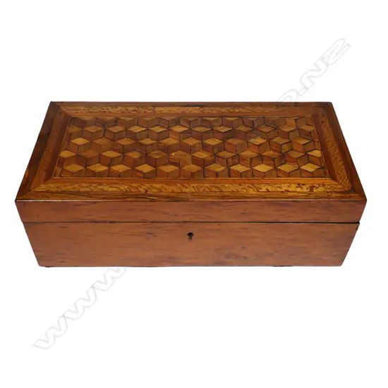 Attributed William Norrie New Zealand colonial inlaid woods glove / jewel box,