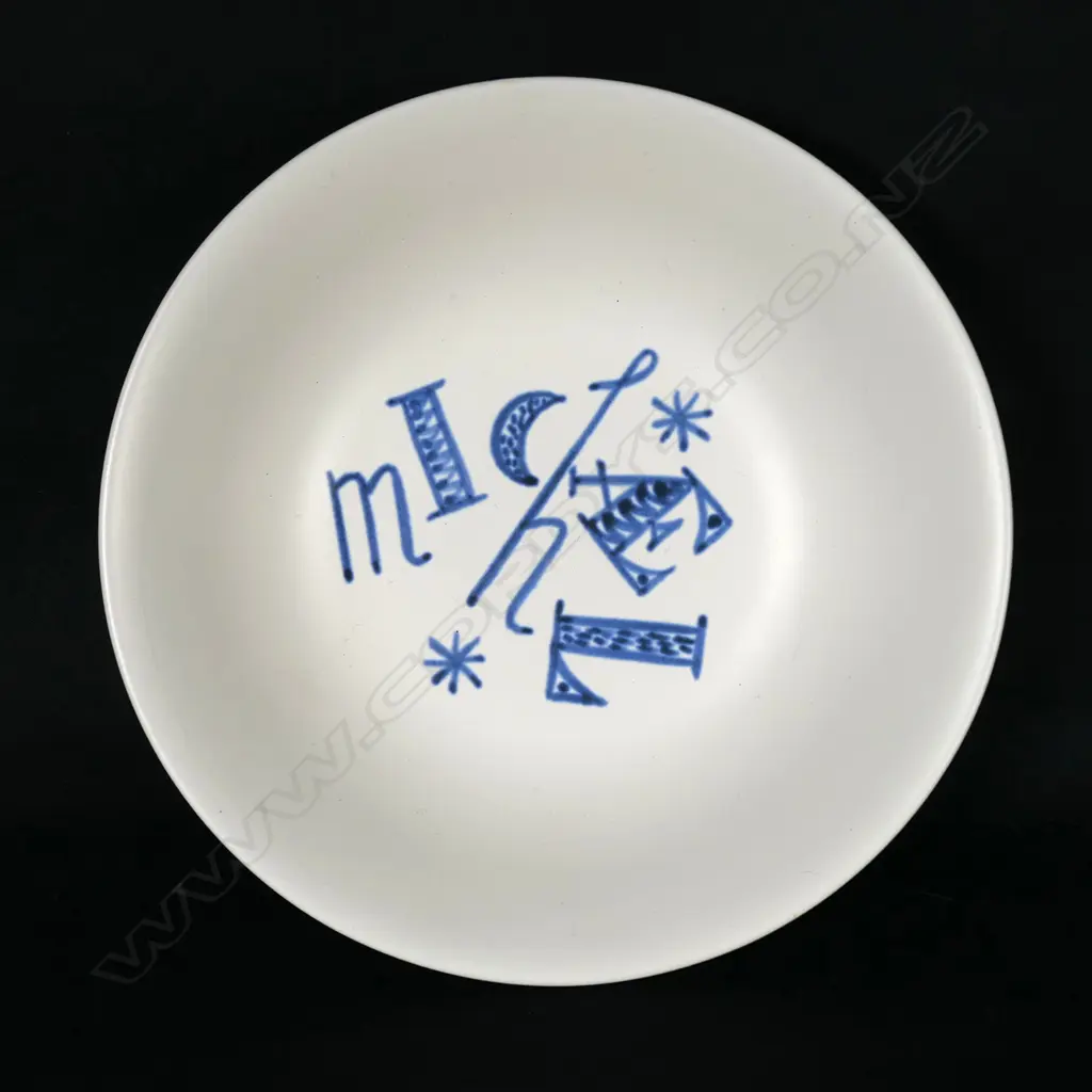 A unique bowl decorated by Frank Carpay for Crown Lynn, with the name 'Michael' to the centre, Image 1++