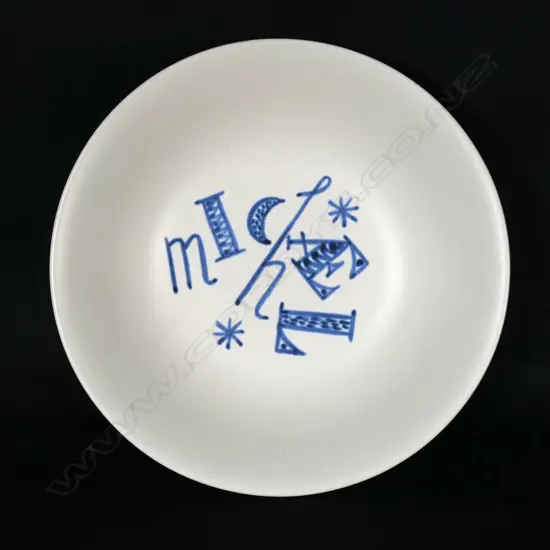 A unique bowl decorated by Frank Carpay for Crown Lynn, with the name 'Michael' to the centre,