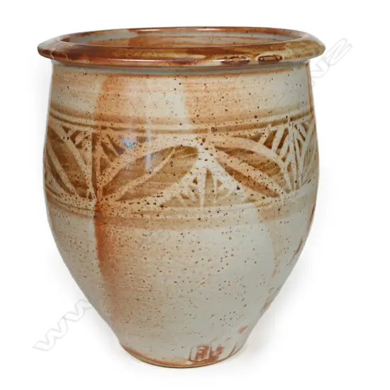 A Peter Stichbury wax resist shino glazed vase,