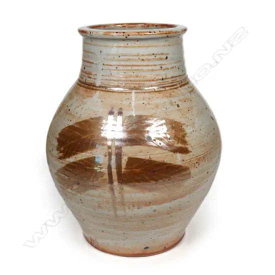 A Peter Stichbury wax resist shino glazed vase,