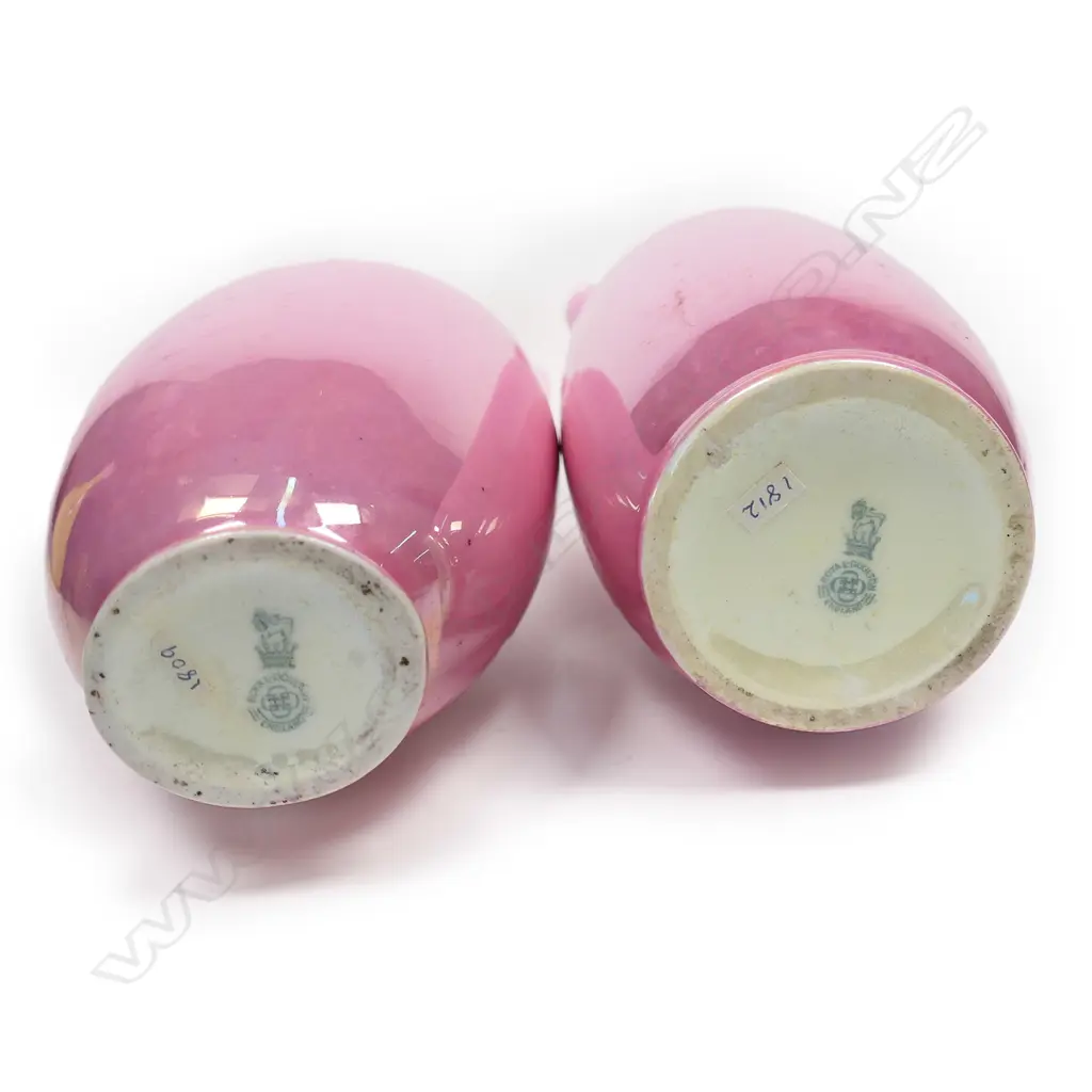 Two Royal Doulton Titanium pink lustre glaze vases, Image 1++