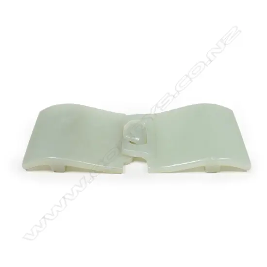 A Chinese pale green jade two section belt buckle,