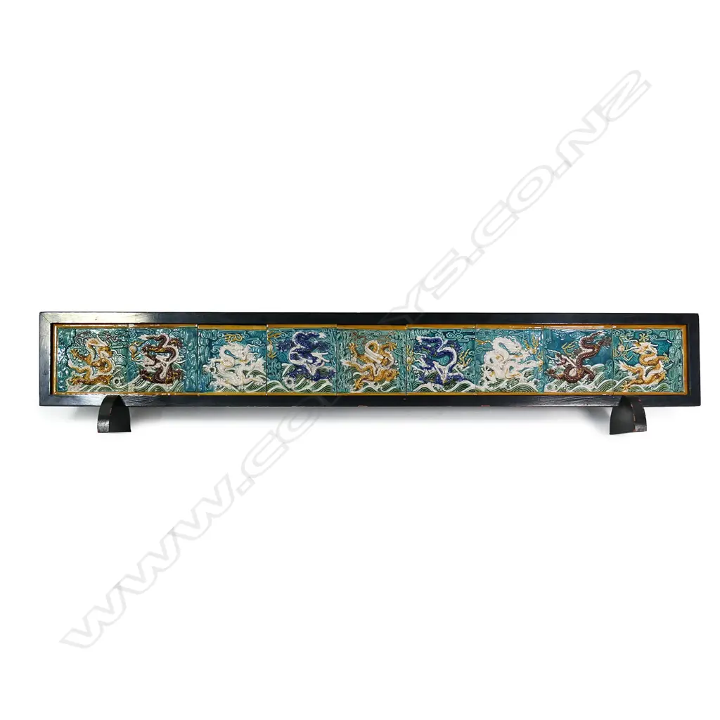 A set of nine Chinese porcelain tiles depicting Qing dragons, Image 1++