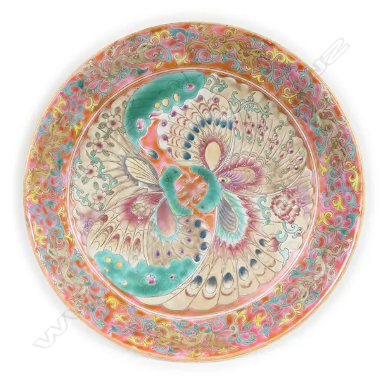 A Chinese porcelain orange red shallow bowl,