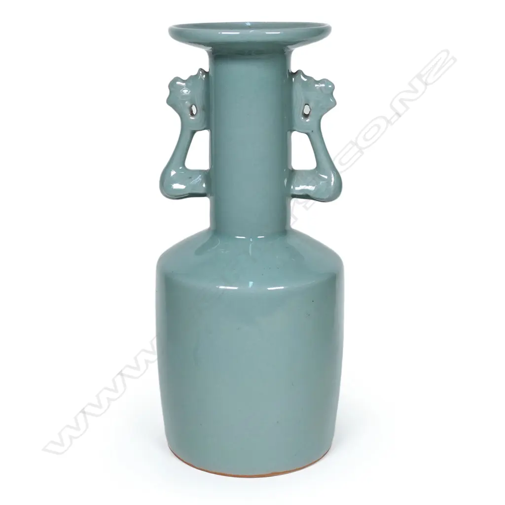 Chinese Longquan style celadon double ear vase, Image 1++