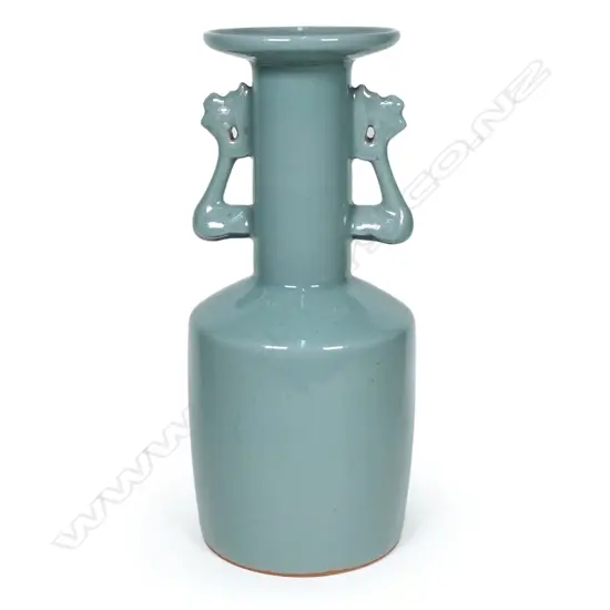 Chinese Longquan style celadon double ear vase,
